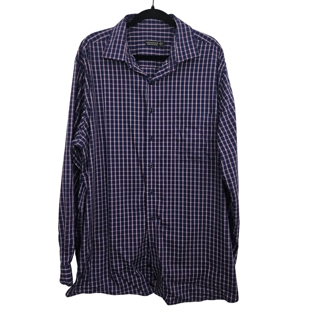 Rochester Button Down Shirt Mens 18 36/37 Purple Plaid‎ Non-Iron Egyptian Cotton